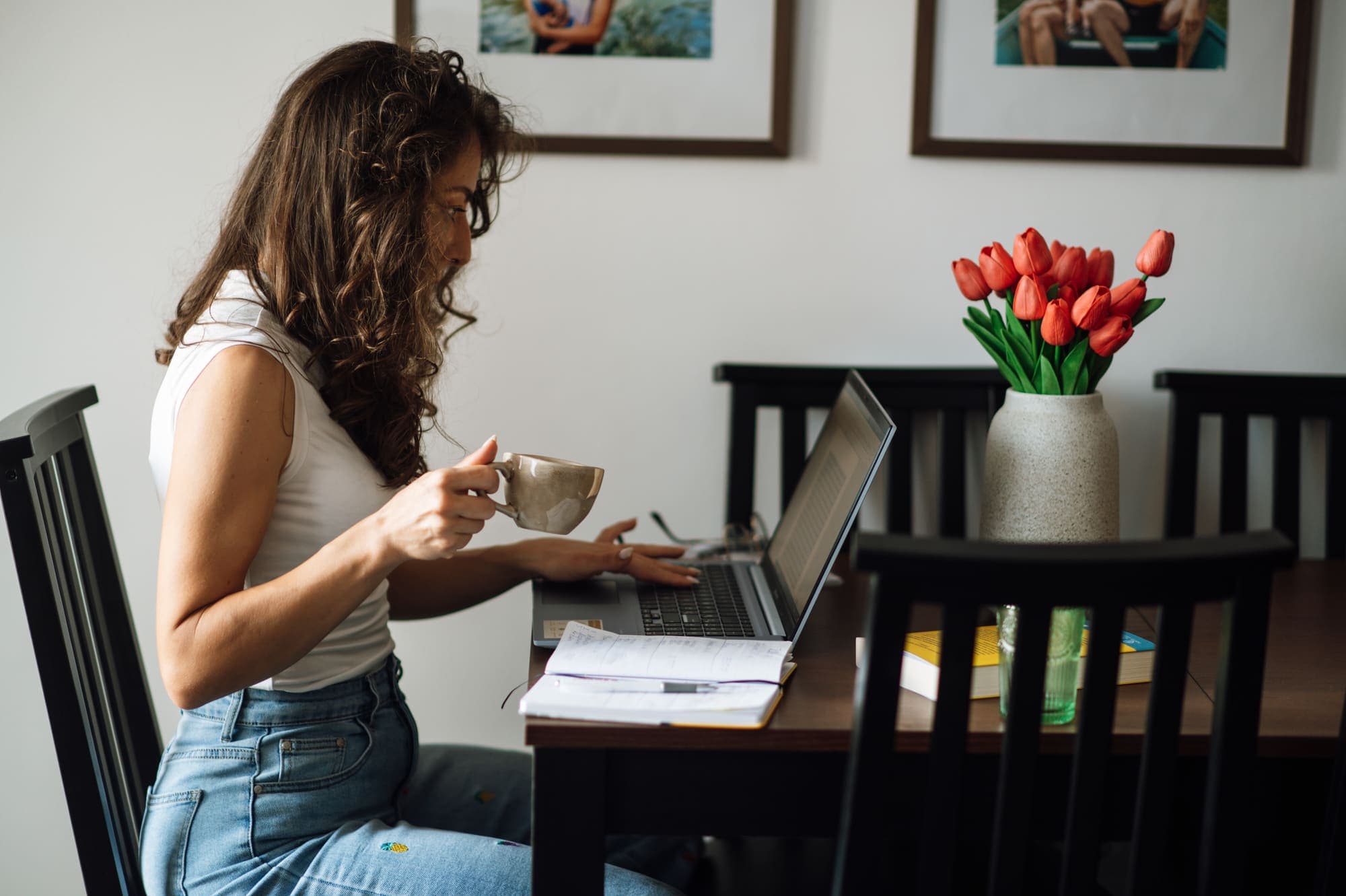 An instructor preparing a lesson at her desk